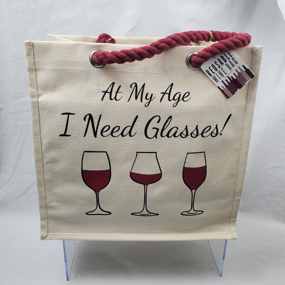 Wine Tote Bag Canvas with Dividers 6 Bottle Carrier Reusable Travel Gift Bag